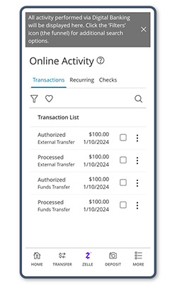 The new First Merchants Bank mobile app transactions page.