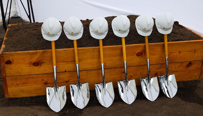 Shovels and hardhats at the First Merchants Bank Detroit-Fitzgerald Groundbreaking.