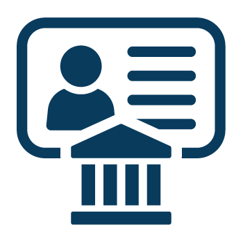 Bank building with personal info card icon