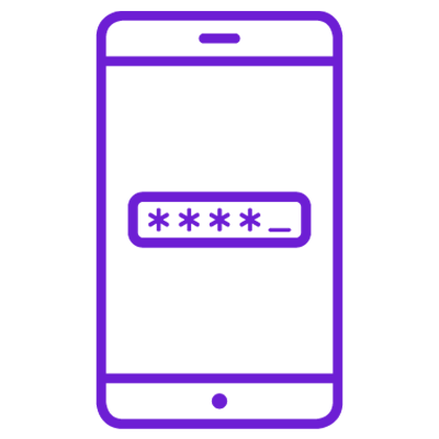 Purple Cell Phone with Passcode Display Graphic