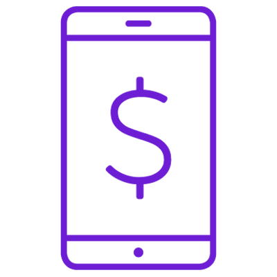 Purple Cell Phone with Money Display Graphic