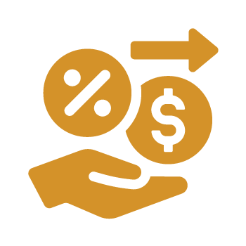 Hand with precent and money signs icon