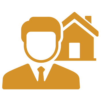 Staff Member Standing in Front of a Home Icon