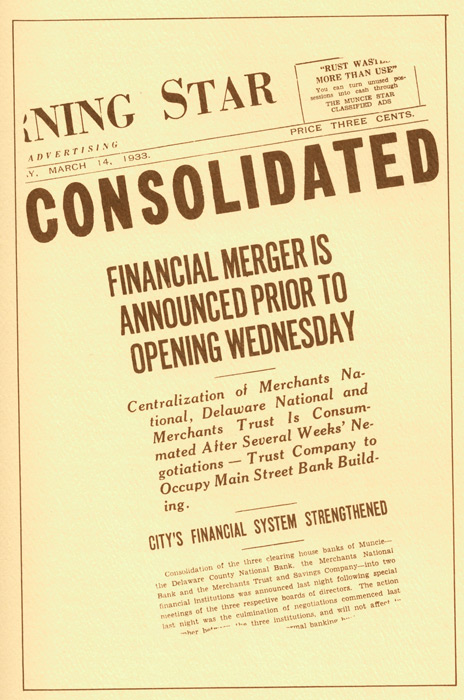 First Merchants Consolidation Article in the 1933 Morning Star Newspaper